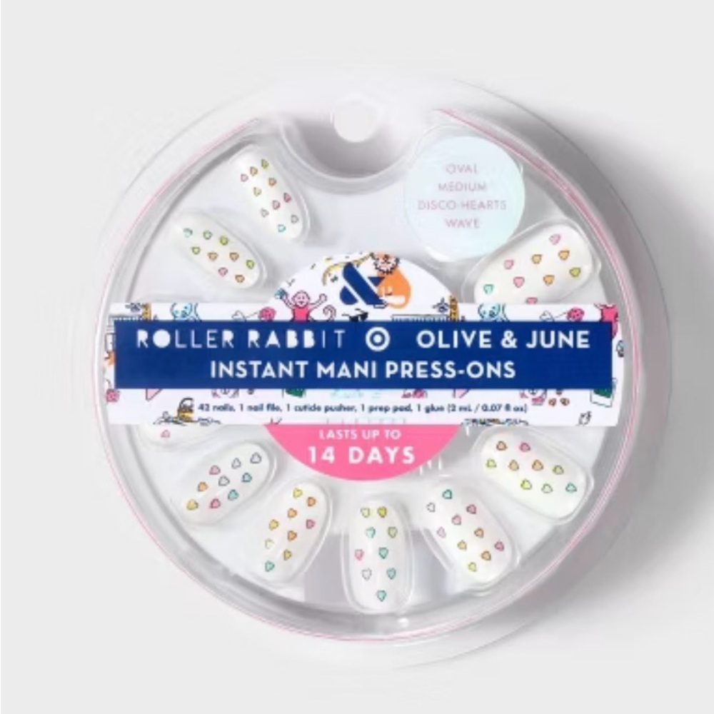 🏷️Roller Rabbit x Target Olive & June Press-On Nails Disco Hearts Wave 42 count